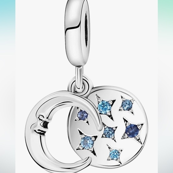 Crescent moon and stars silver charm to fit all pandoras bracelets - Picture 1 of 2